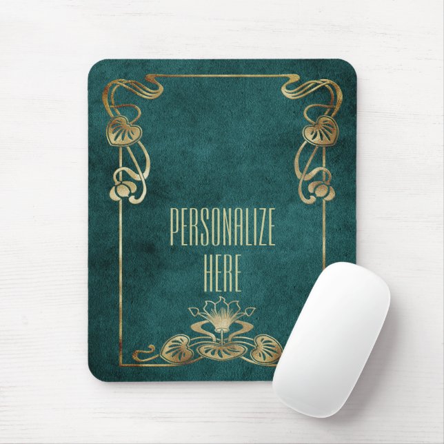 Art nouveau suede look gold green lotus elegant  mouse pad (With Mouse)