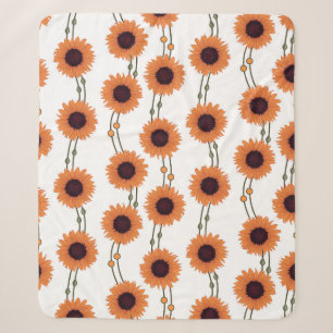Art Nouveau Sunflower Retro Floral Stripes Orange Sherpa Blanket
