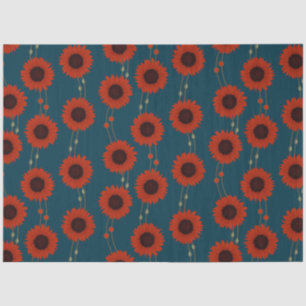 Art Nouveau Sunflower Retro Floral Stripes Red Tissue Paper