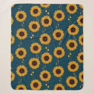 Art Nouveau Sunflower Retro Floral Stripes Yellow Sherpa Blanket