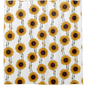 Art Nouveau Sunflower Retro Floral Stripes Yellow Shower Curtain