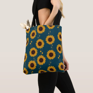 Art Nouveau Sunflower Retro Floral Stripes Yellow Tote Bag