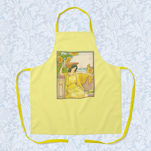 Art Nouveau Sunflower Woman Vintage Illustration  Apron