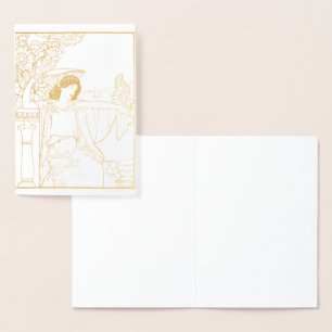 Art Nouveau Sunflower Woman Vintage Illustration  Foil Card