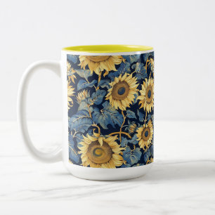 Art Nouveau Sunflowers Yellow Two-Tone Coffee Mug