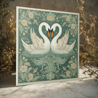 Art Nouveau Swan Couple Decorative Lake Scenery  Tile