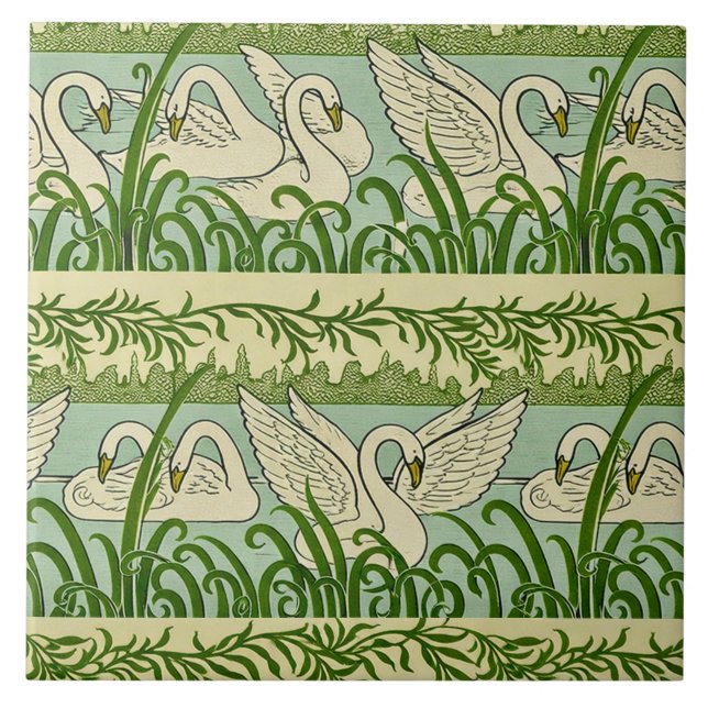 Art Nouveau Swan Pattern – Vintage Botanical Swan  Tile (Front)