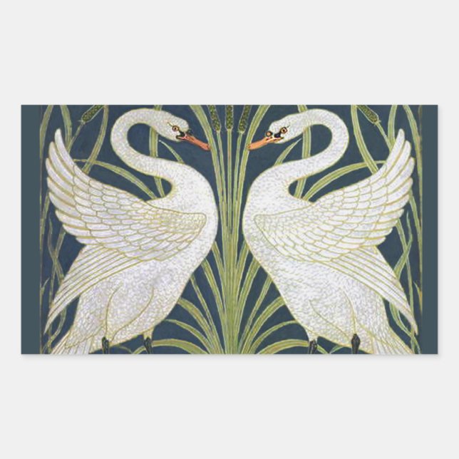 Art Nouveau Swans Pattern: Walter Crane Swan Print Rectangular Sticker (Front)