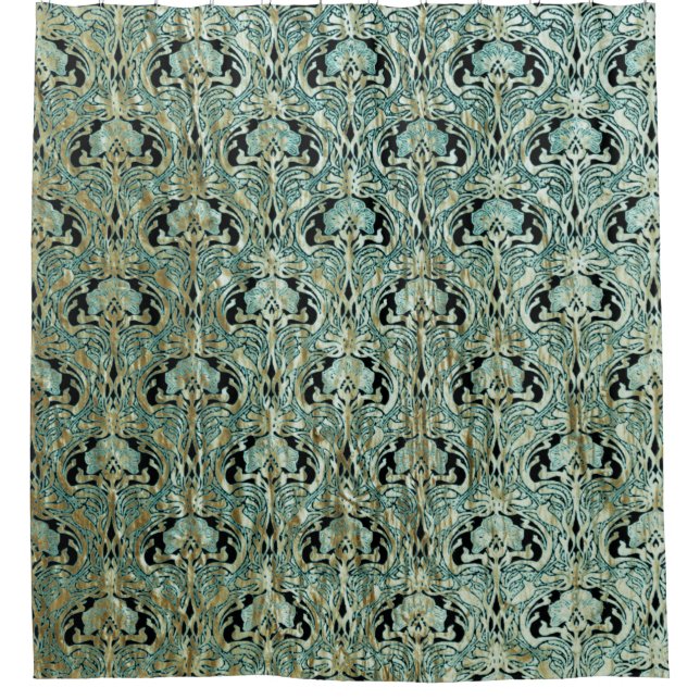 Art nouveau, teal,gold,pattern,belle époque,chic,e shower curtain (Front)