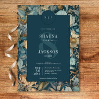 Art Nouveau Teal William Morris Floral Wedding