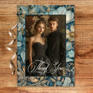 Art Nouveau Teal William Morris Floral Wedding Thank You Card