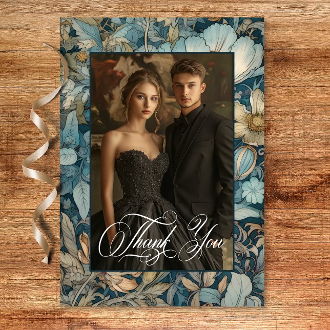 Art Nouveau Teal William Morris Floral Wedding Thank You Card (Art Nouveau Teal William Morris Floral Wedding Thank You Card)