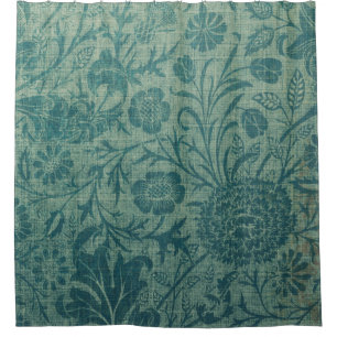 art Nouveau,teal,William Morris style, floral,chic Shower Curtain
