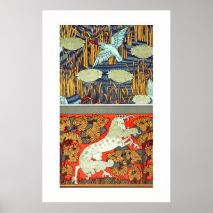Art nouveau textile kingfisher horse Verneuil  Poster
