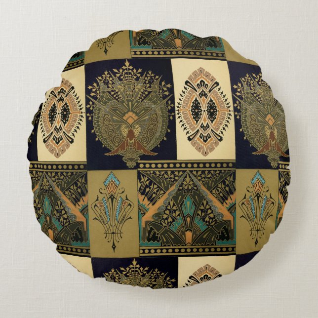 Art nouveau textile pattern Christopher dresser Round Cushion (Front)