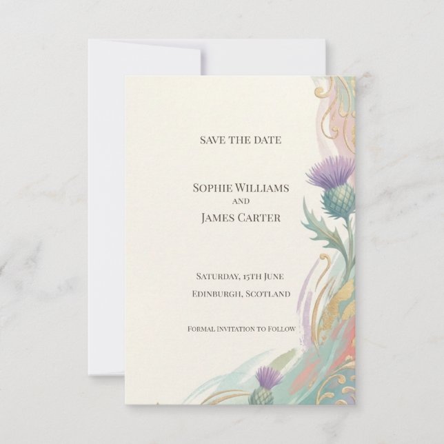 Art Nouveau Thistle Save the Date Card (Front)