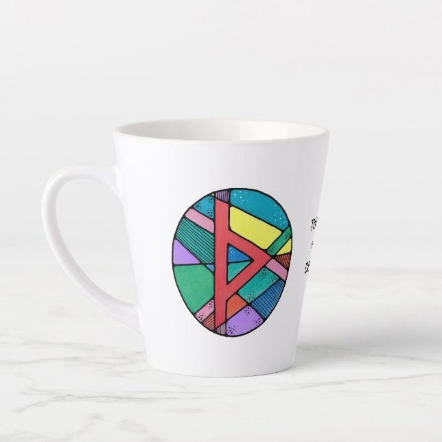 Art Nouveau Thurisaz Rune Latte Mug – DEFENSE! (Left)