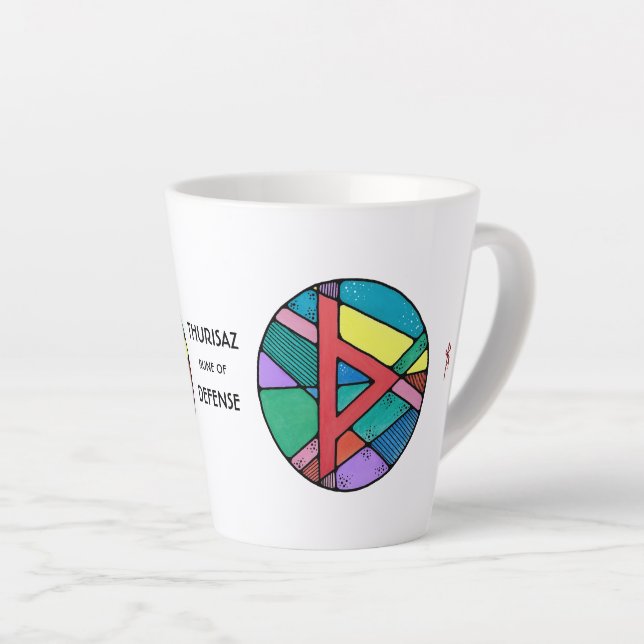 Art Nouveau Thurisaz Rune Latte Mug – DEFENSE! (Right Angle)