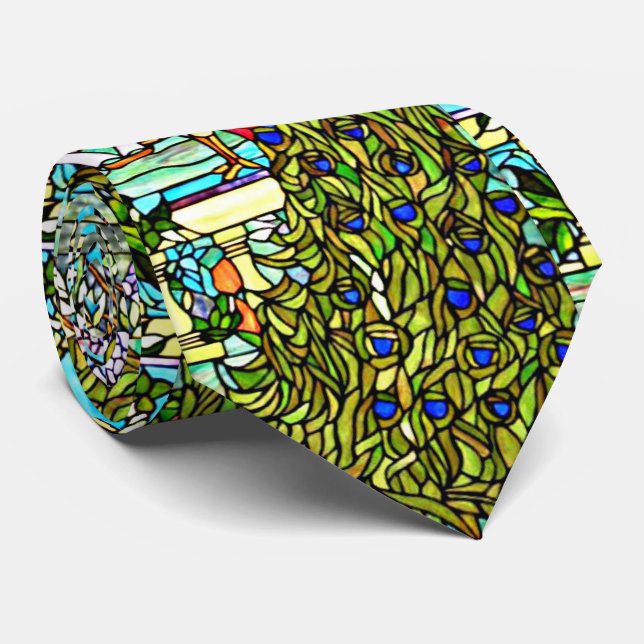 Art Nouveau Tiffany Stained Glass Window Peacock Tie (Rolled)