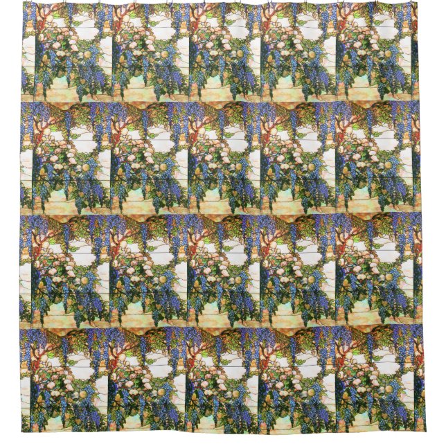 Art Nouveau Tiffany Stained Glass Wisteria Flowers Shower Curtain (Front)