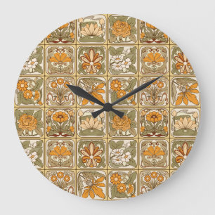 Art Nouveau Tiles: Vintage Ceramic Style Large Clock