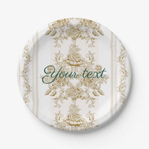 Art nouveau,Toile,floral,pattern,beige,chic,elegan Paper Plate