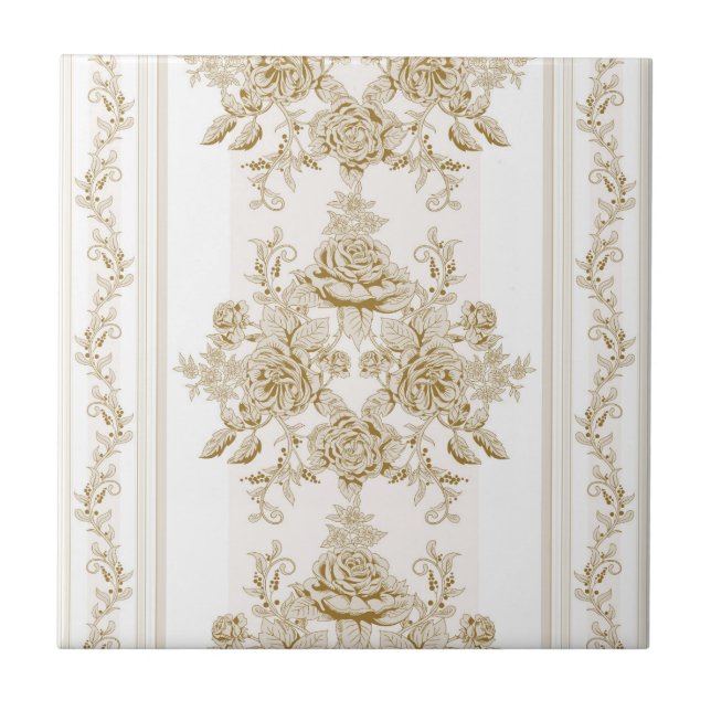 Art nouveau,Toile,floral,pattern,beige,chic,elegan Tile (Front)