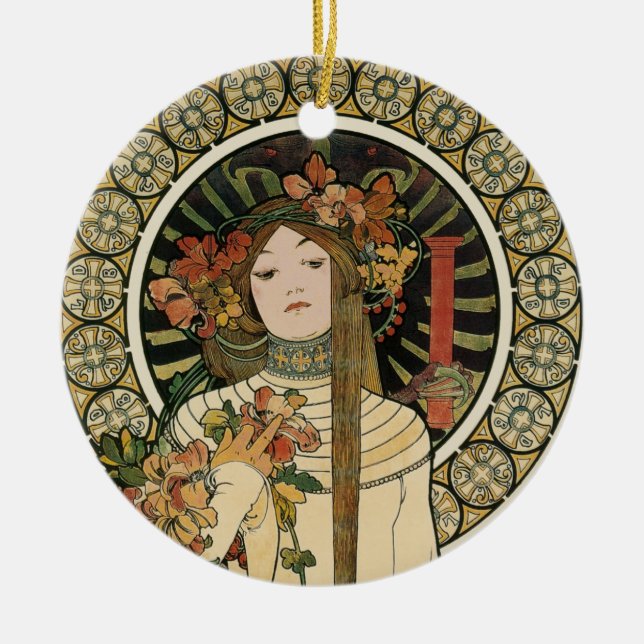 Art Nouveau Trappistine Mucha Art Ceramic Tree Decoration (Front)