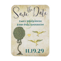 Art Nouveau Tree Birds Wood Grain Save the Date