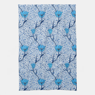 Art Nouveau Tulip Damask, Cobalt Blue Tea Towel