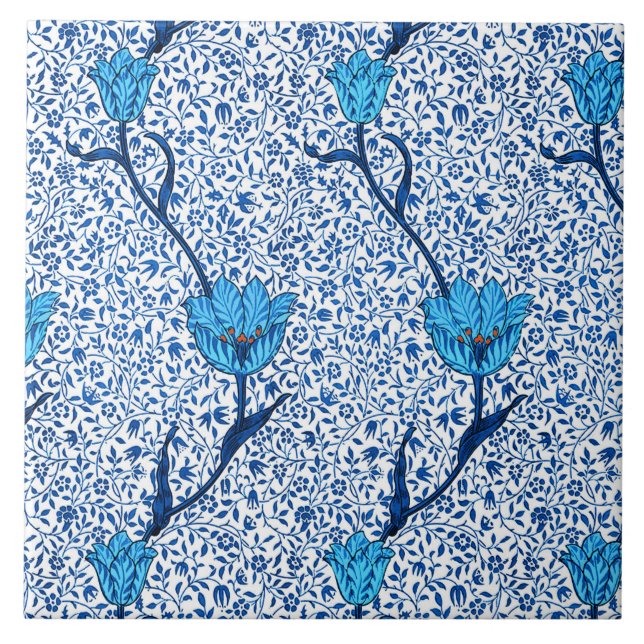Art Nouveau Tulip Damask, Cobalt Blue Tile (Front)