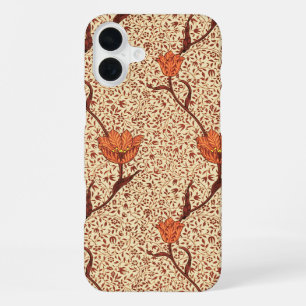 Art Nouveau Tulip Damask, Coral and Beige iPhone 16 Plus Case
