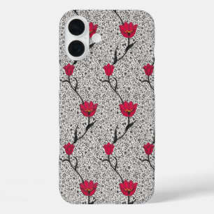 Art Nouveau Tulip Damask, Grey and Red iPhone 16 Plus Case