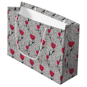 Art Nouveau Tulip Damask, Grey / Grey and Red Large Gift Bag