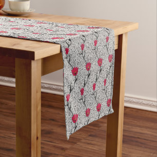 Art Nouveau Tulip Damask, Grey / Grey and Red Short Table Runner