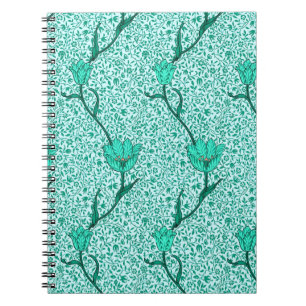 Art Nouveau Tulip Damask, Turquoise Notebook