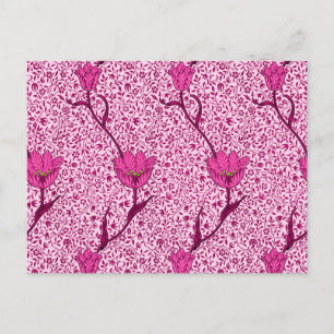 Art Nouveau Tulip Damask, Wine & Fuchsia Pink Postcard