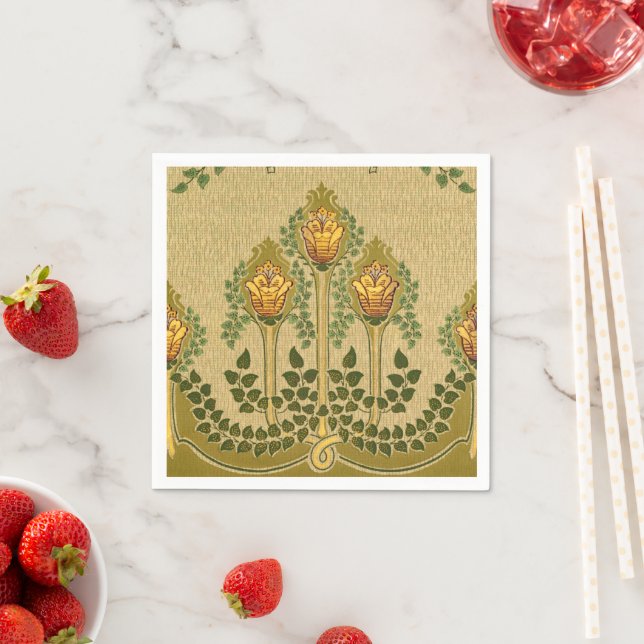 Art Nouveau Tulip Flower Pyramid Shape Luncheon Napkin (Insitu)