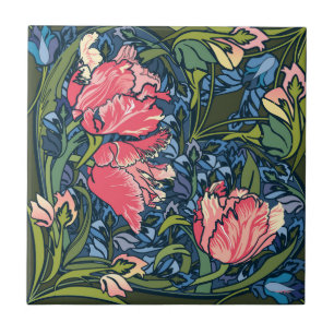 Art Nouveau Tulip Garden Colorful Tile