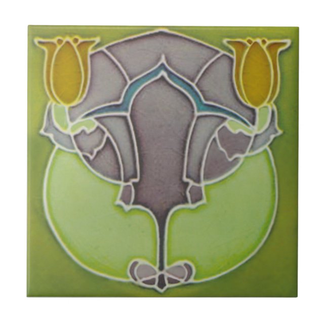 Art Nouveau Tulips Faux Tubelined Reproduction Tile (Front)