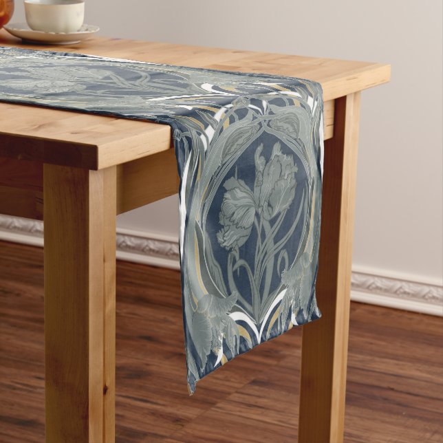 Art Nouveau Tulips Table Runner in Navy (In Situ)