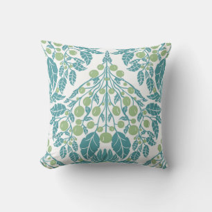 Art Nouveau Turquoise & Green–Vintage Floral Cushion