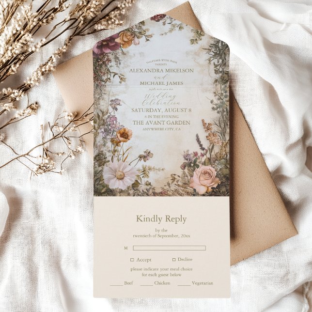 Art Nouveau Victorian Royal Floral Wedding  All In One Invitation (Creator Uploaded)