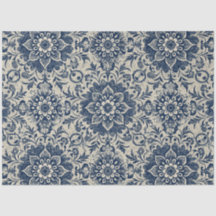 Art Nouveau Vintage Blue Floral Wallpaper Pattern