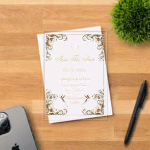 Art Nouveau Vintage Floral Save the Date Acrylic Invitations