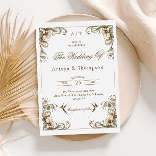 Art Nouveau Vintage Floral Wedding Invitation