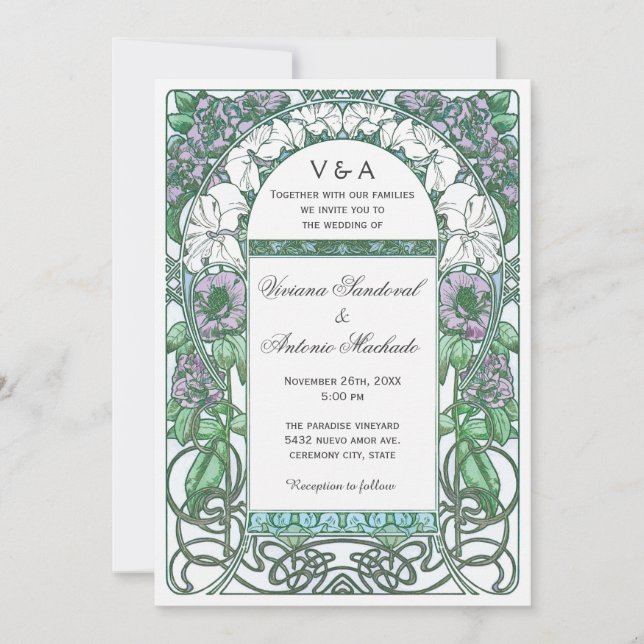 Art Nouveau Vintage Floral Wedding Invitations (Front)