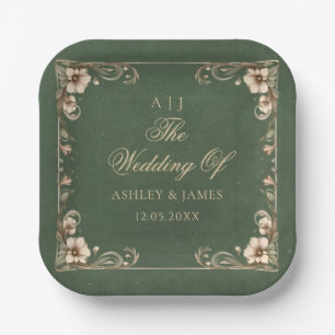 Art Nouveau Vintage Floral Wedding Paper Plates