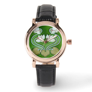 Art Nouveau Vintage Flowers Ceramic Tile Watch
