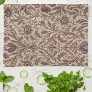 Art Nouveau vintage Iris & Passionflower Damask Tea Towel